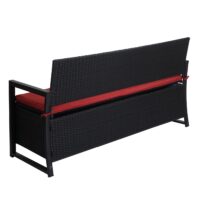 Truhenbank Rattan JAM-F39 3 Sitzer anthrazit Kissen bordeaux