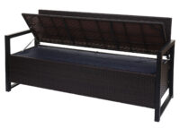 Truhenbank Rattan JAM-F39 3 Sitzer braun Kissen schwarz