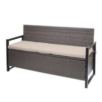 Truhenbank Rattan JAM-F39 3 Sitzer grau-meliert Kissen beige
