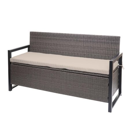 Truhenbank Rattan JAM-F39 3 Sitzer grau-meliert Kissen beige