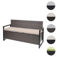 Truhenbank Rattan JAM-F39 3 Sitzer grau-meliert Kissen beige
