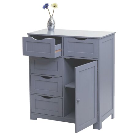 Vintage Kommode Nostalgie 5 Schubladen und 1 Tür 80x70x35cm grau