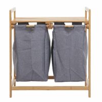 Wäschekorb Wäschesammler 2 Fächer 70l ~ Bambus dunkelgrau