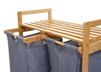Wäschekorb Wäschesammler 2 Fächer 70l ~ Bambus dunkelgrau