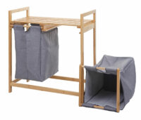 Wäschekorb Wäschesammler 2 Fächer 70l ~ Bambus dunkelgrau