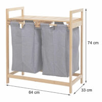 Wäschekorb Wäschesammler 2 Fächer 70l ~ Bambus dunkelgrau