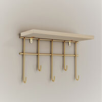 Wandregal Orlando Natur/Goldfarben mit 5 Haken