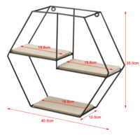 Wandregal Kaya 40x12x35cm Wabenförmig mit 3 Ablagen Schwarz
