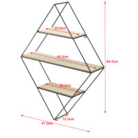 Wandregal Borus 47x12x64cm Diamantförmig mit 3 Ablagen Schwarz