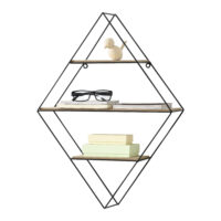 Wandregal Borus 47x12x64cm Diamantförmig mit 3 Ablagen Schwarz
