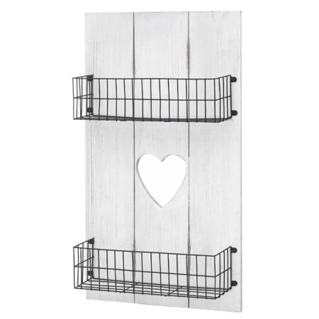 Wandregal Wandpaneel mit Körben Massivholz ~ shabby weiss 70x40cm