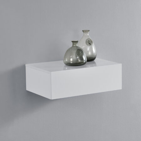 Wandregal Madison mit Schublade Weiss Hochglanz 46x30x15cm