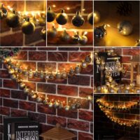 Weihnachtskugeln mit LED Lichterkette Champagner Christbaumkugeln