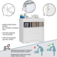 Wickelkommode - 2 Schubladen 3 Fächer Weiss 50x93.5x88cm