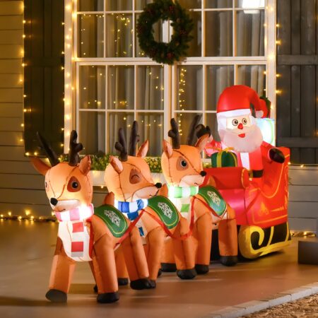 XXL LED-Weihnachtsmann 319cm mit Schlitten und Rentieren
