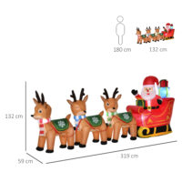 XXL LED-Weihnachtsmann 319cm mit Schlitten und Rentieren