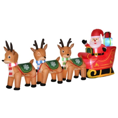 XXL LED-Weihnachtsmann 319cm mit Schlitten und Rentieren