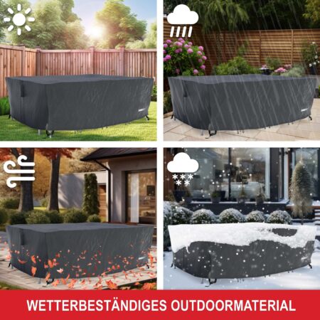 Robuste Schutzhülle für Gartenmöbel, wasser- und schmutzabweisend.