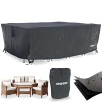Wetterfeste und wasserabweisende Gartenmöbel-Abdeckplane mit Belüftungslöchern.