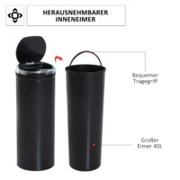 Abfalleimer mit Sensor 30L Edelstahl schwarz