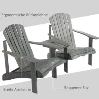 Adirondack 2-Sitzer Gartenbank mit integriertem Tisch, Holz Grau.