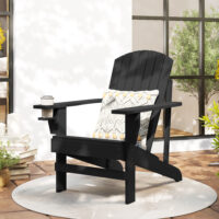 Adirondack Gartenstuhl mit Becherhalter Massivholz schwarz