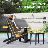 Adirondack Gartenstuhl mit Becherhalter Massivholz schwarz