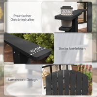 Adirondack Gartenstuhl mit Becherhalter Massivholz schwarz