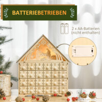Adventskalender Weihnachtsdeko mit 24 Schubladen LED Naturholz