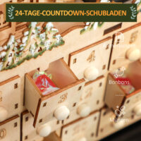 Adventskalender Weihnachtsdeko mit 24 Schubladen LED Naturholz