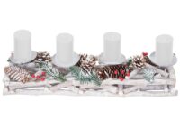 Adventskranz Holz länglich mit Kerzen 11x15x50cm weiss-grau
