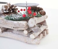 Adventskranz Holz länglich mit Kerzen 11x15x50cm weiss-grau