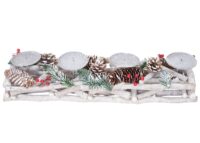 Adventskranz Holz länglich mit Kerzen 11x15x50cm weiss-grau