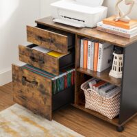 Aktenschrank Büroschrank Industriestil 3 Schubladen Rollen