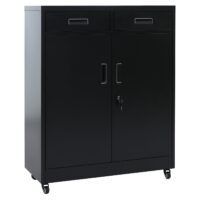 Abschließbarer Aktenschrank aus Metall schwarz mit Rollen