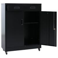 Abschließbarer Aktenschrank aus Metall schwarz mit Rollen