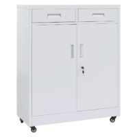 Abschließbarer Aktenschrank aus Metall weiß mit Rollen und Schubladen