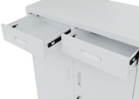 Abschließbarer Aktenschrank aus Metall weiß mit Rollen und Schubladen