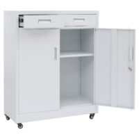 Abschließbarer Aktenschrank aus Metall weiß mit Rollen und Schubladen