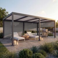 Alu Pergola Lamellen Sandy mit 3 Seitenwänden 3x6m anthrazit