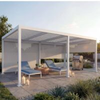 Alu Pergola Lamellen Sandy mit 3 Seitenwänden 3x6m weiss