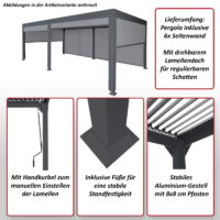 Alu Pergola Lamellen Sandy Lamellenpavillon mit 6 Seitenwänden 3x6m anthrazit