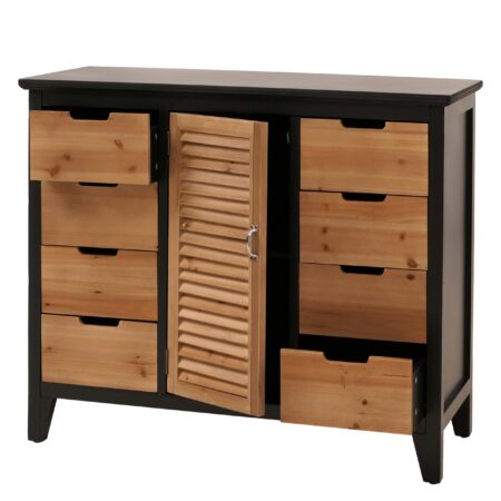 Apothekerkommode Schrank Staufächer Schubladen Vintage Fensterladenoptik 80x91x40cm schwarz