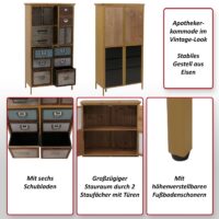 Apothekerkommode Highboard Schubladen Vintage Shabby-Look 136x73x35cm blau Metalloptik