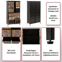Apothekerkommode Highboard Schubladen Vintage Shabby-Look 136x73x35cm natur/blau/weiss