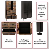 Apothekerkommode Highboard Schubladen Vintage Shabby-Look 136x73x35cm natur/bunt
