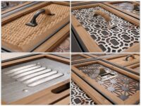 Apothekerkommode Highboard Schubladen Vintage Shabby-Look 136x73x35cm natur/bunt Metalloptik