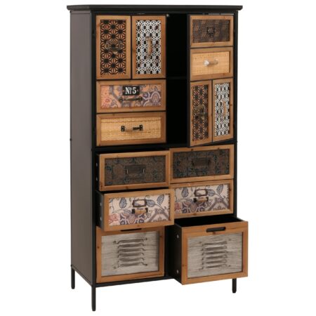 Apothekerkommode Highboard Schubladen Vintage Shabby-Look 136x73x35cm natur/bunt Metalloptik