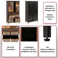 Apothekerkommode Highboard Schubladen Vintage Shabby-Look 136x73x35cm natur/bunt Metalloptik