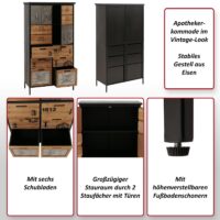 Apothekerkommode Highboard Schubladen Vintage Shabby-Look 136x73x35cm natur Metalloptik